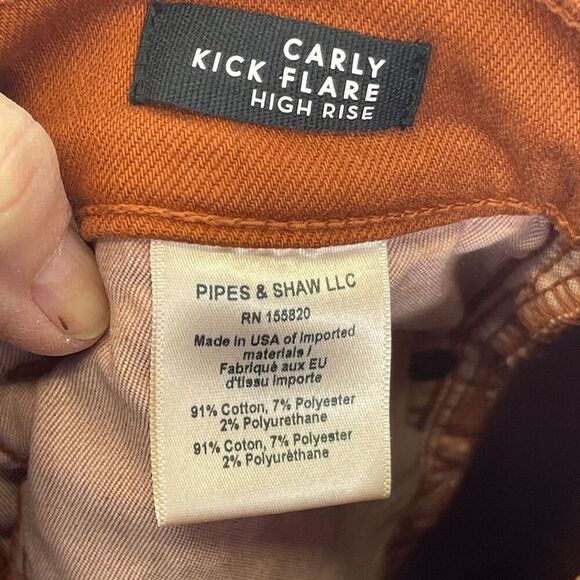 Veronica Beard Rust Raw Hem Carly Kick Flare High Rise Denim Jeans Size 24 - Picture 7 of 9